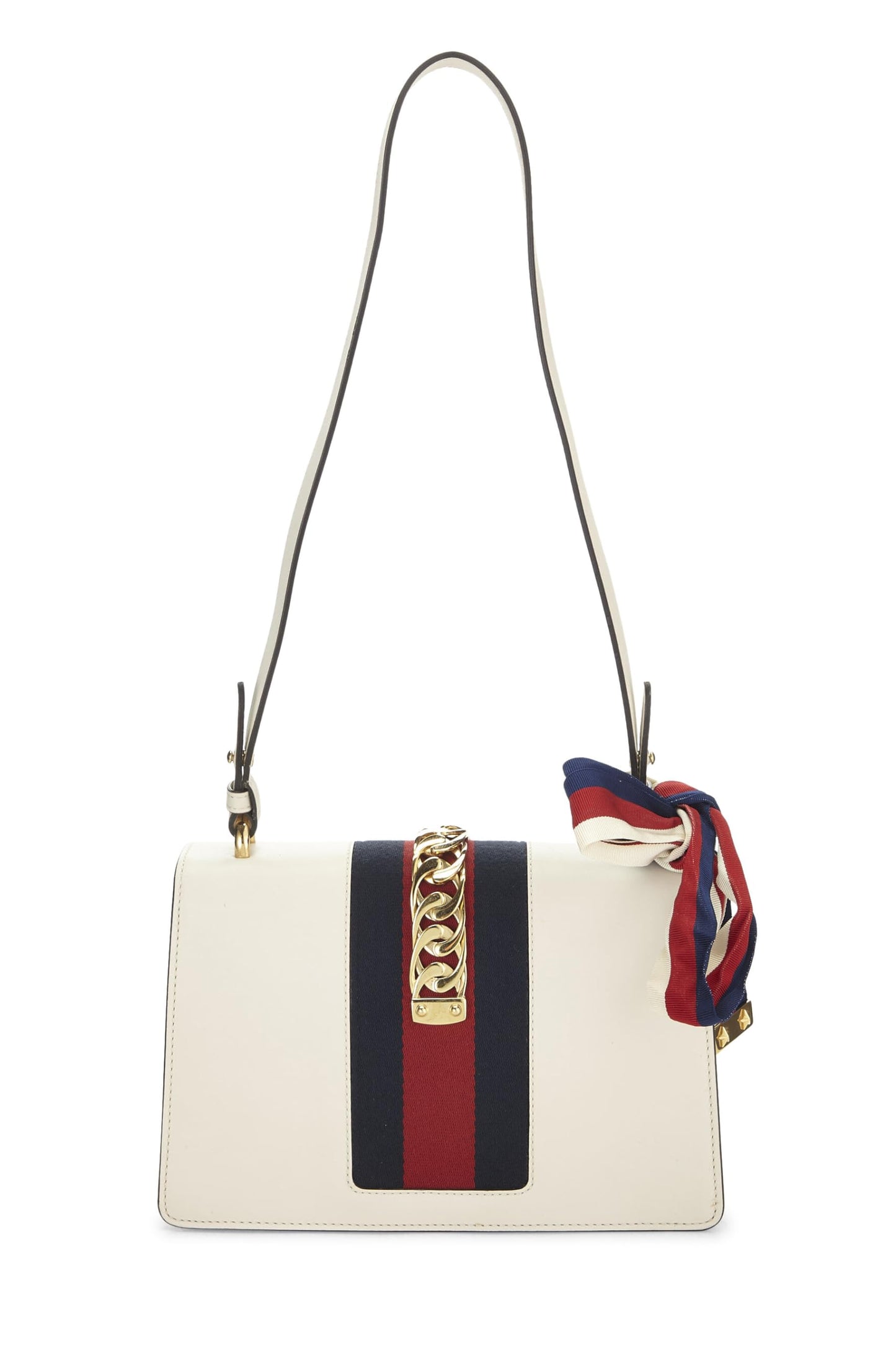Gucci, White Leather Sylvie Shoulder Bag, White
