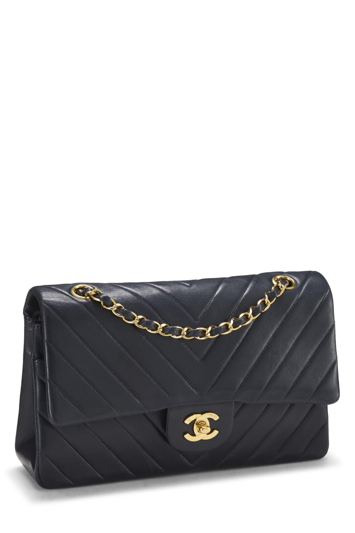 Chanel, Navy Chevron Lambskin Classic Double Flap Medium, Navy