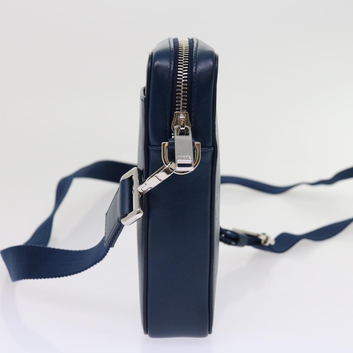 CHRISTIAN DIOR Trotter Canvas Shoulder Bag Blue Auth 62901A