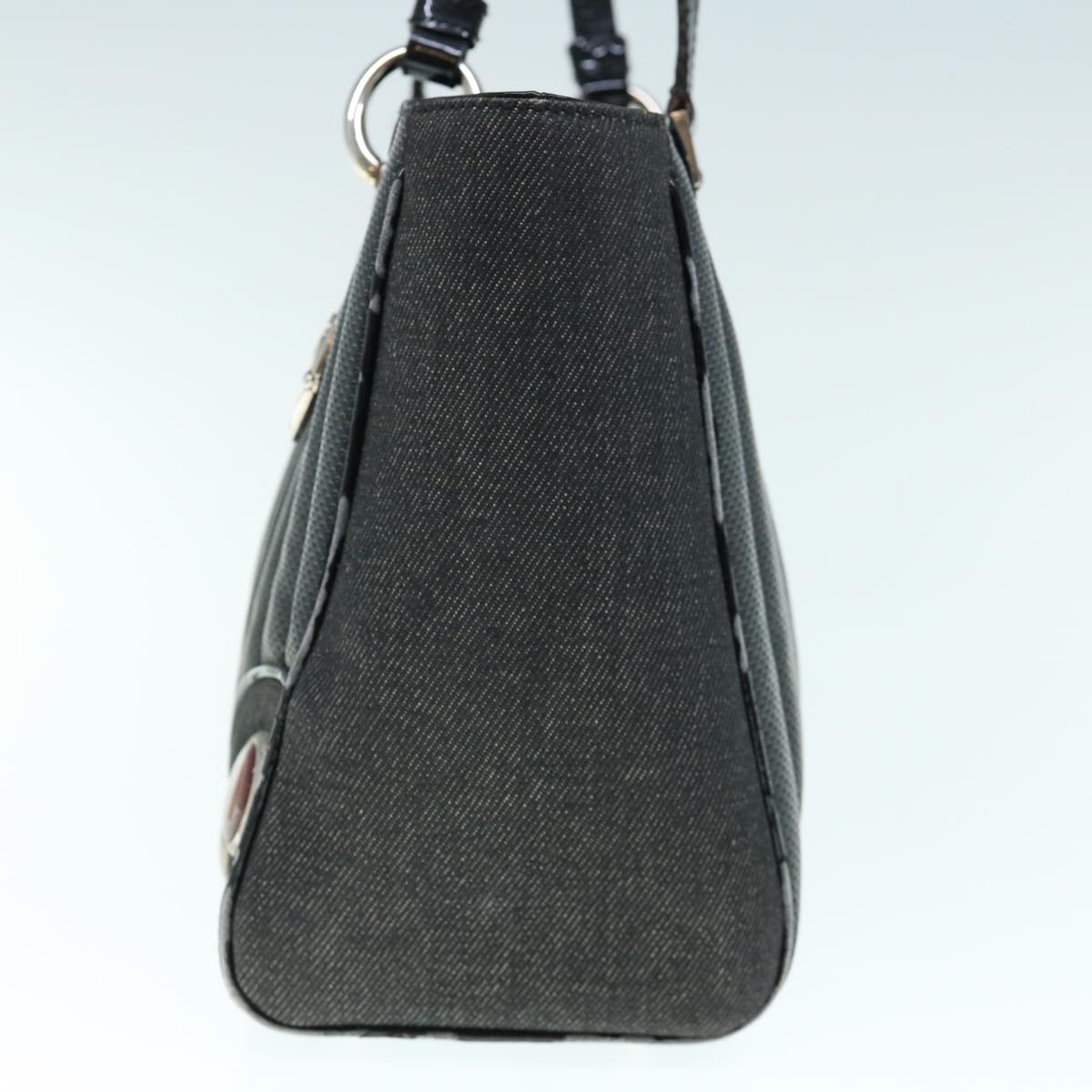 CHRISTIAN DIOR Hand Bag Canvas Enamel Black Auth 63321