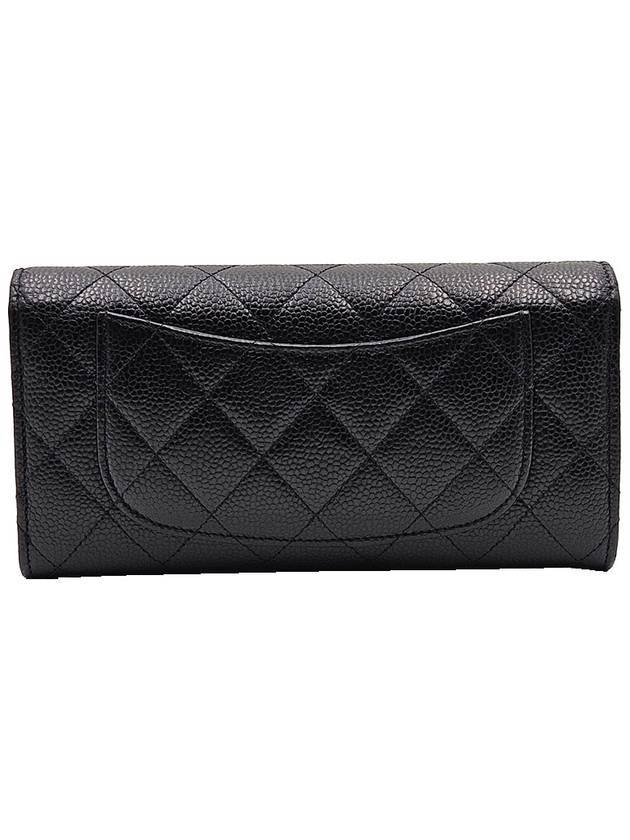 Silver Hardware Classic Caviar CC Logo Flap Long Wallet Black Chanel