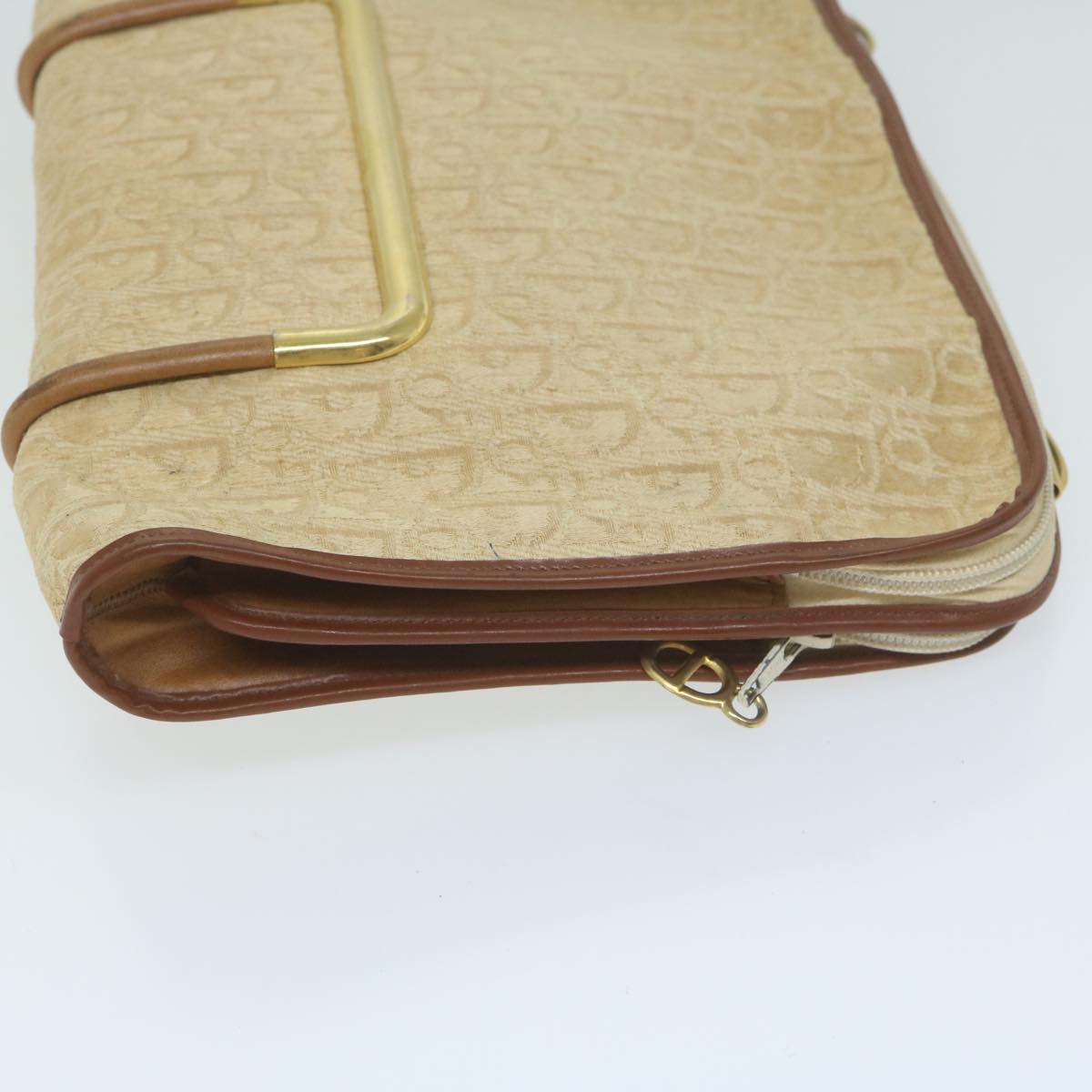CHRISTIAN DIOR Trotter Canvas Clutch Bag Beige Auth 64068