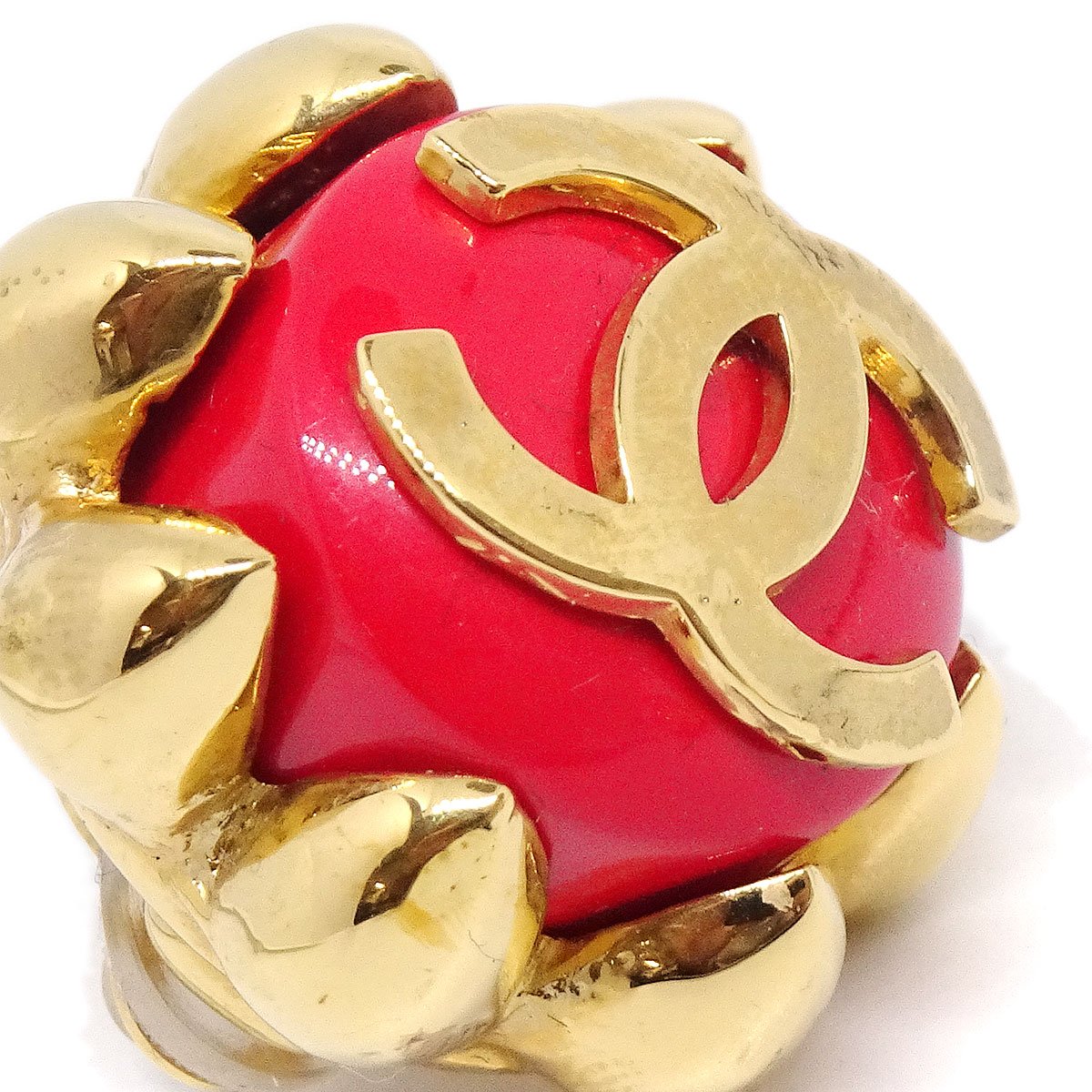 CHANEL 1994 Earrings Red Gold