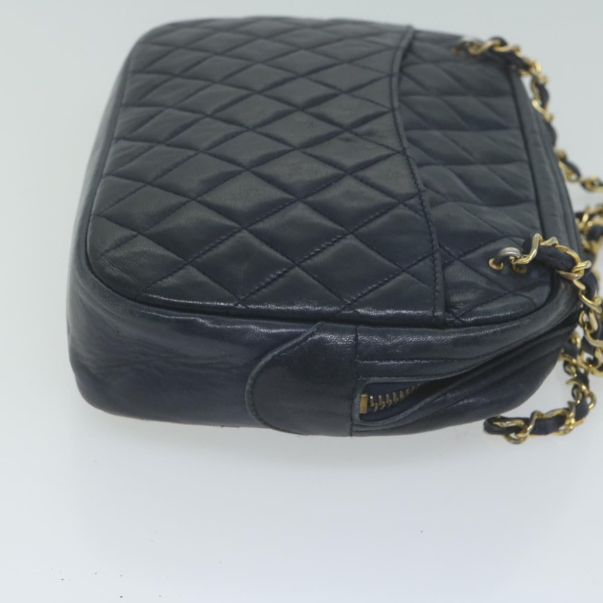 CHANEL Matelasse Chain Shoulder Bag Leather Navy CC Auth 65588