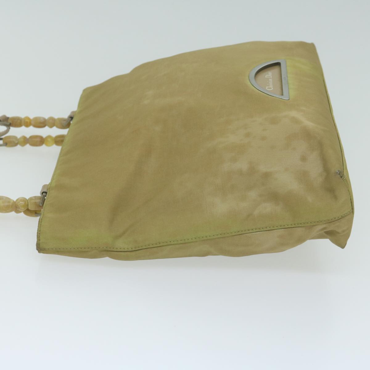 CHRISTIAN DIOR Maris Pearl Tote Bag Nylon Beige Auth 65723