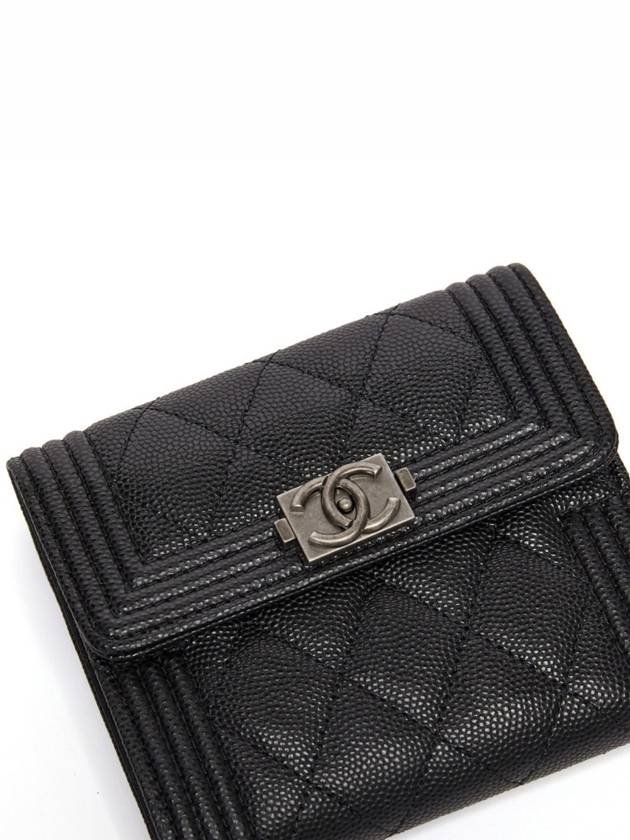 Boy Small Flap Wallet Caviar Leather & Ruthenium Black Chanel