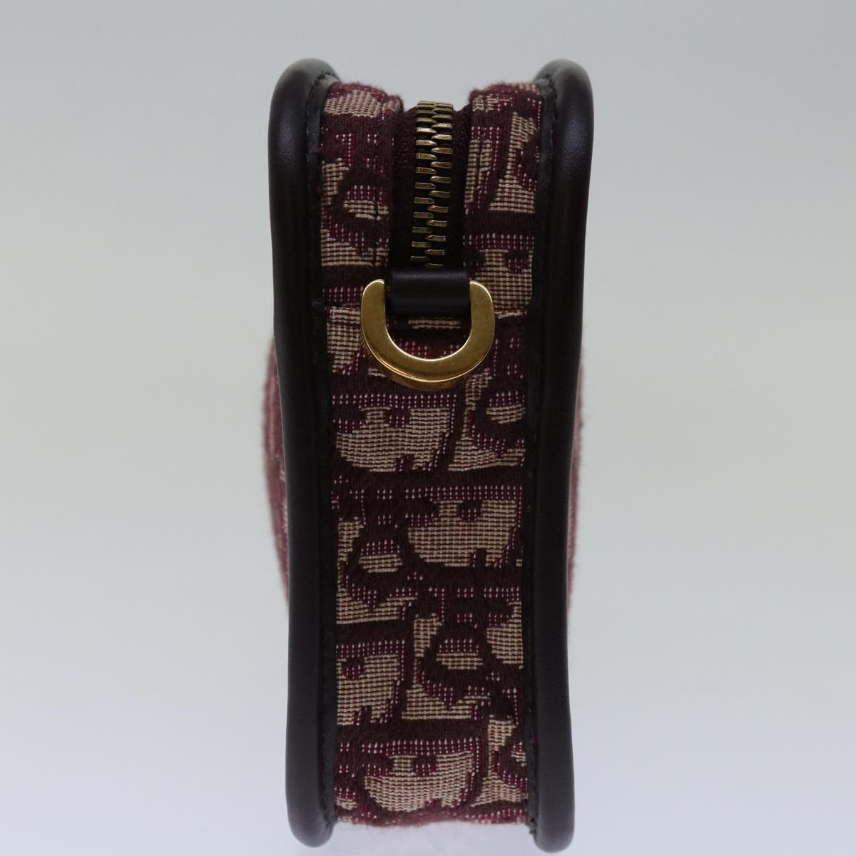 CHRISTIAN DIOR Trotter Canvas Clutch Bag Bordeaux Auth 67458A