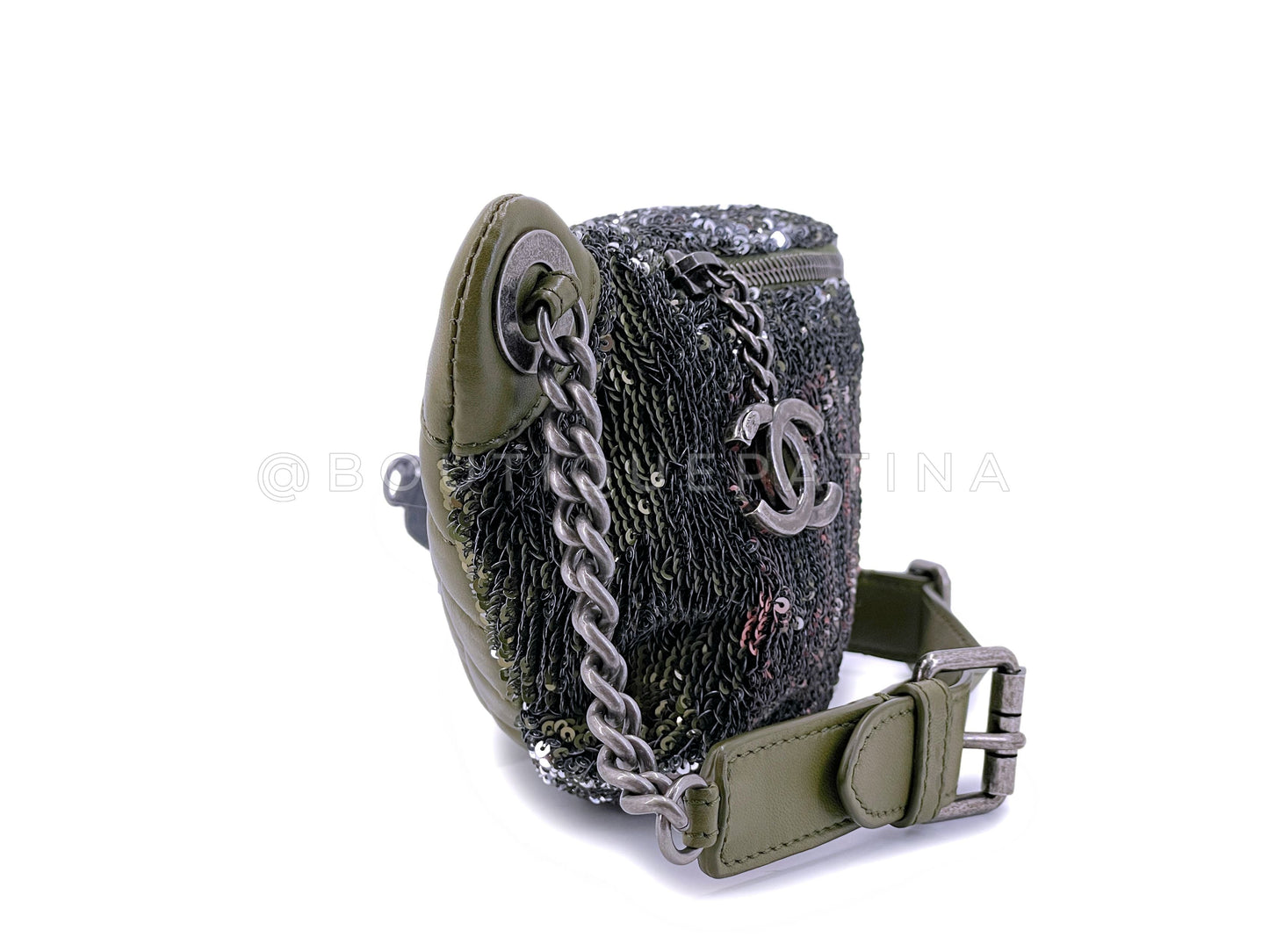 Chanel 17C Green Pink Sequin Coco Cuba Fanny Pack Belt Bum Bag