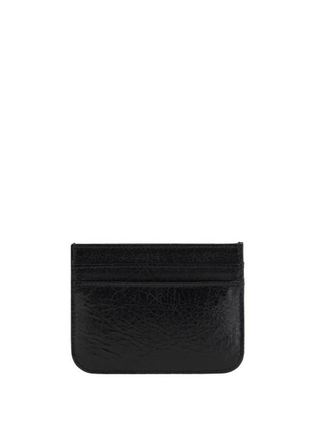 Luxury Balenciaga Embellished Logo Leather Card Wallet Black