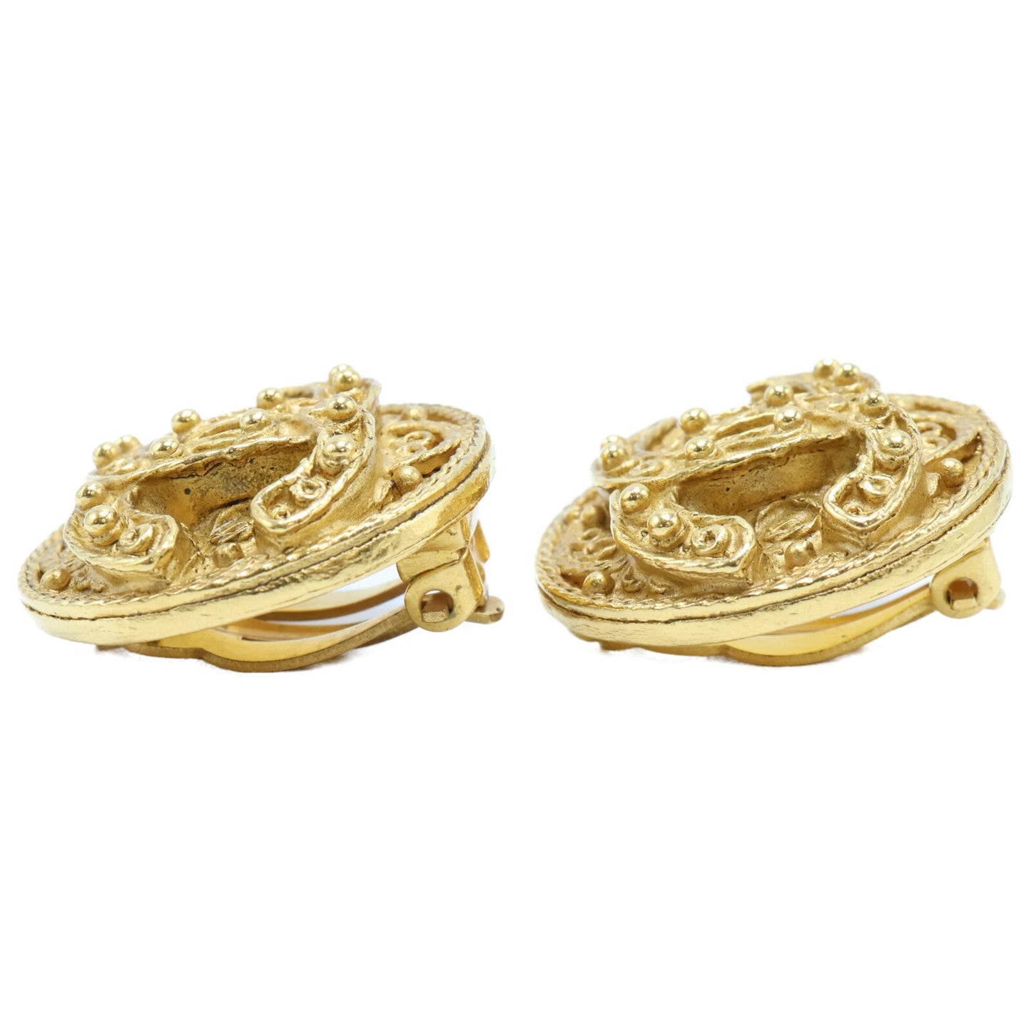 Chanel Coco Mark Leaf Round Earrings