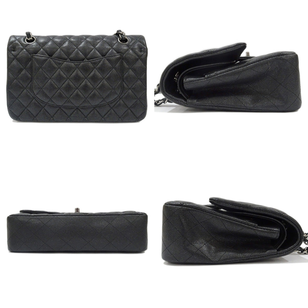 Chanel Matrasse 25 Classic Handbag W Flap Bag A01112 Black Silver Green S Caviar Skin Shoulder Bag