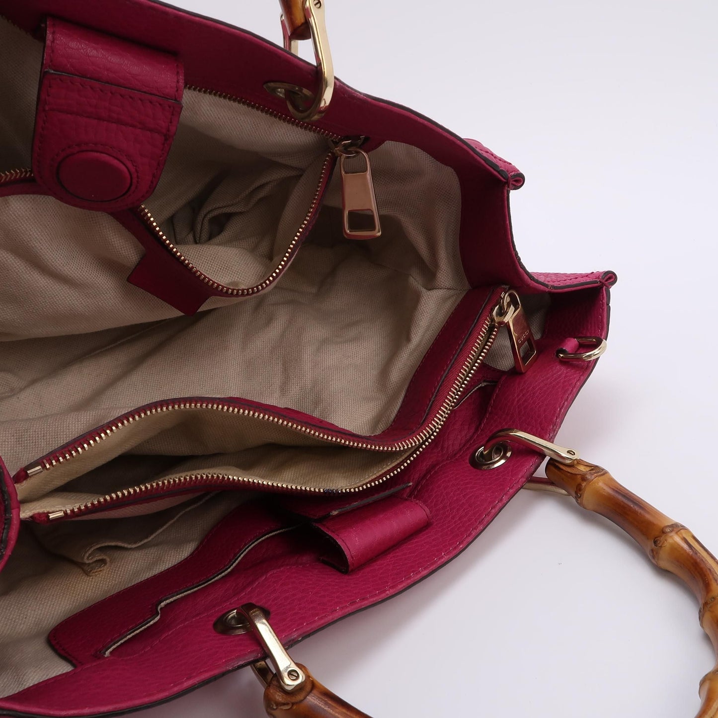 Gucci Miss Bamboo Large Leather Shoulder Bag with Logo and Bamboo Handle