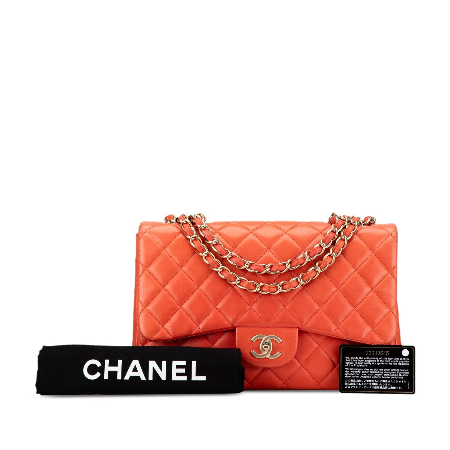 Orange Chanel Jumbo Classic Lambskin Single Flap Shoulder Bag