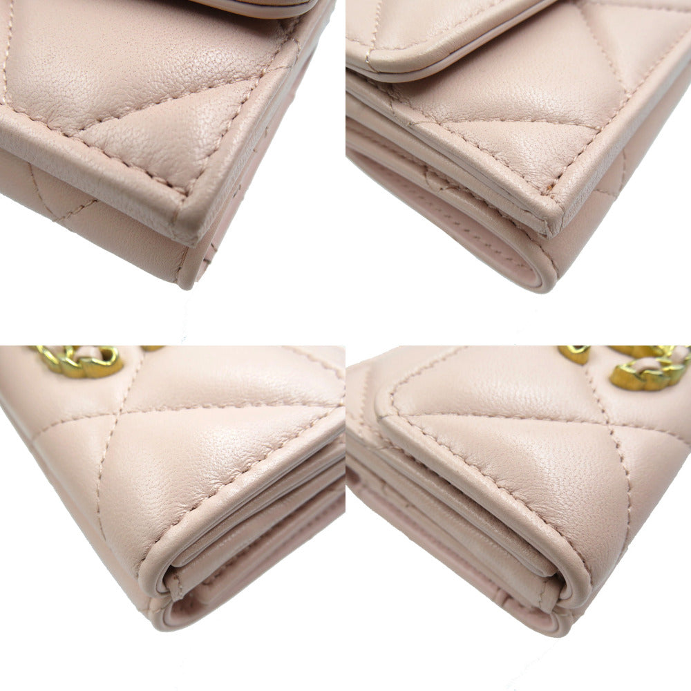 CHANEL Tri-fold wallet lambskin pink 19 Dizneuf Small