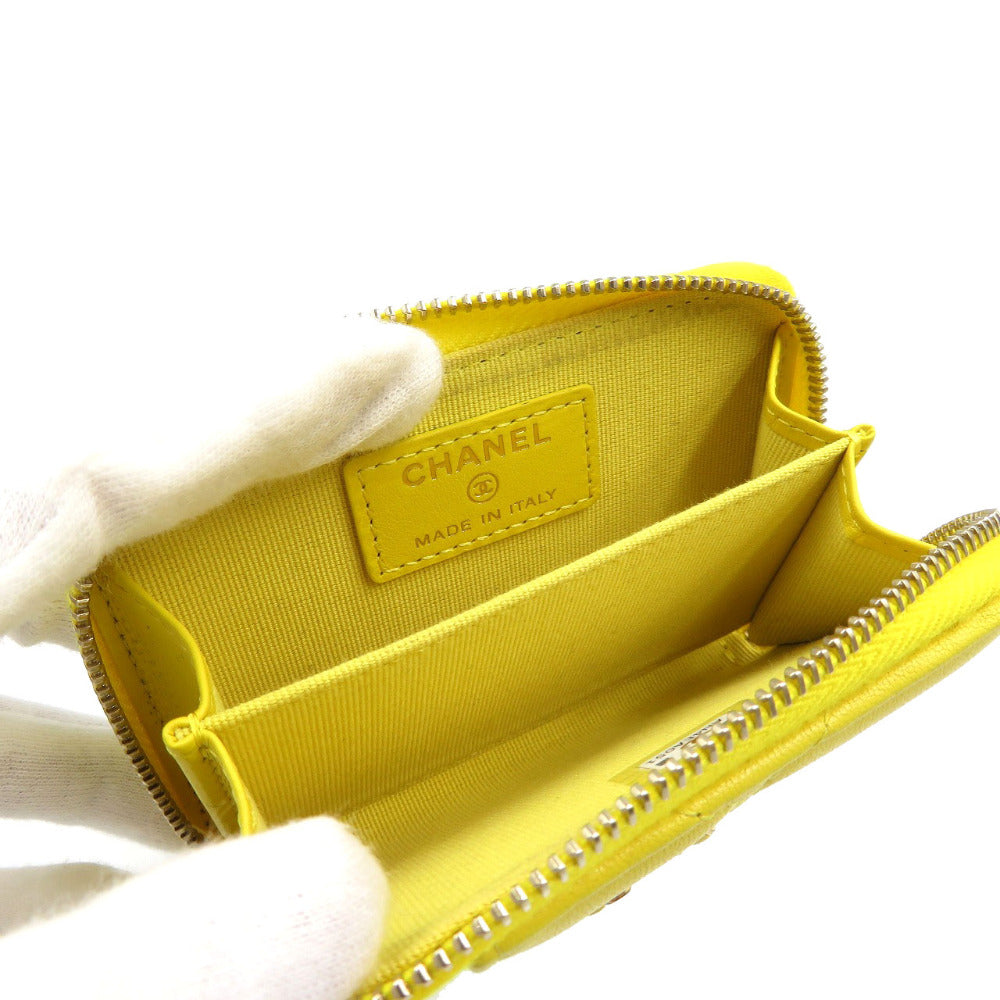 CHANEL Coin case lambskin yellow 19