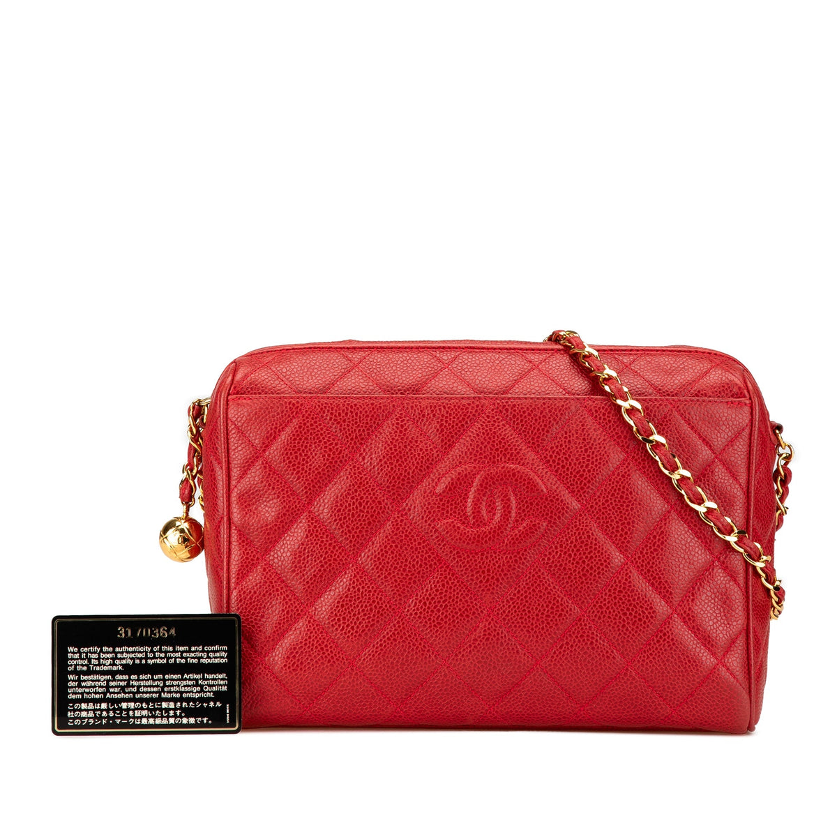 Red Chanel CC Quilted Caviar Chain Camera Bag