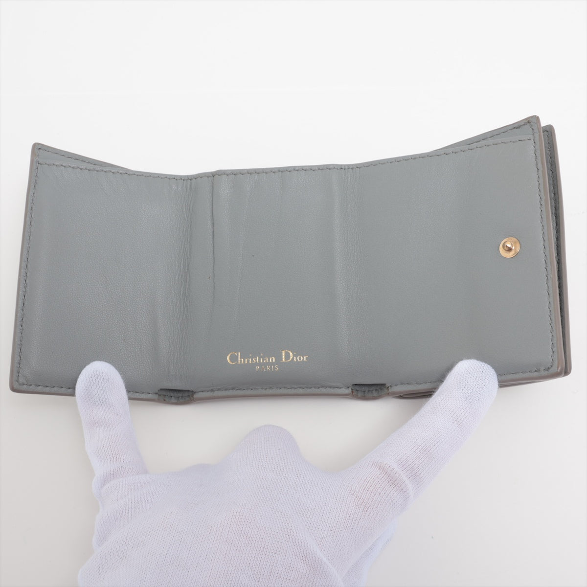 Dior Monterey Leather Compact Wallet Gr ay