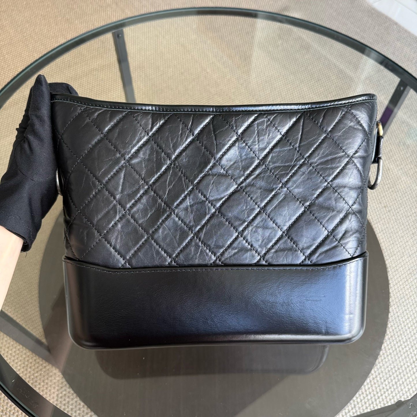 Chanel Gabrielle Medium - Quilted Calfskin Black Two-tone Gold Hardware Series 25