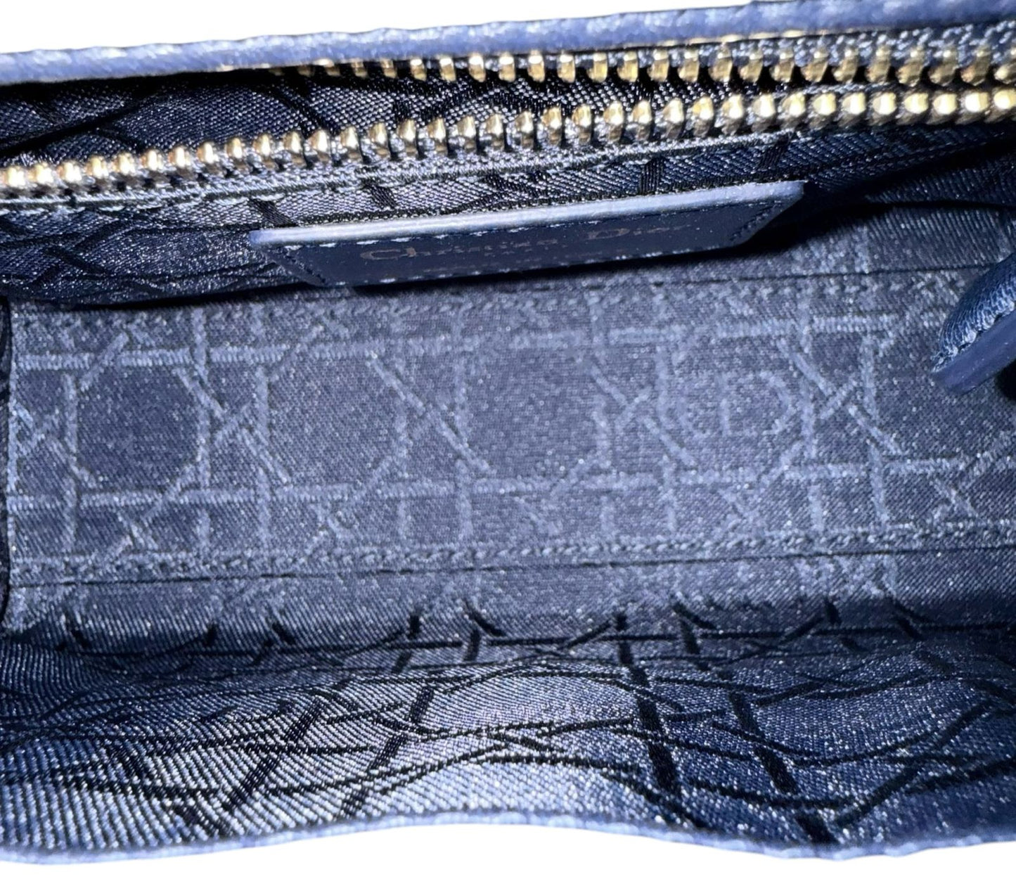 Dior Navy Black Cannage Leather Mini Lady Dior Chain Tote Bag