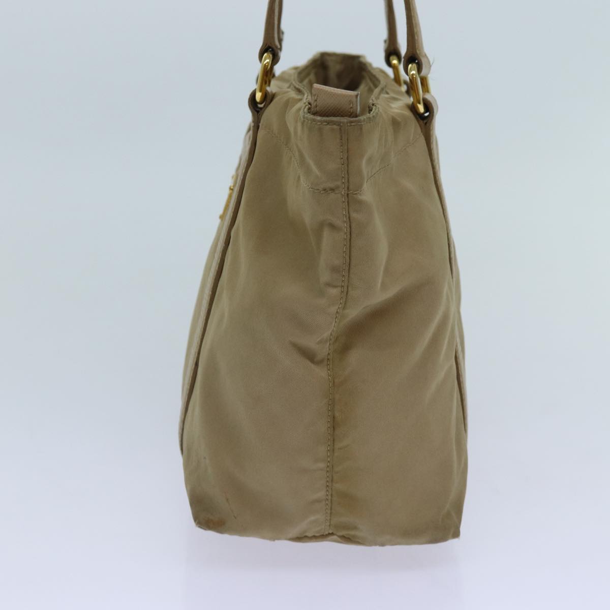 PRADA Tote Bag Nylon Beige Auth 70208
