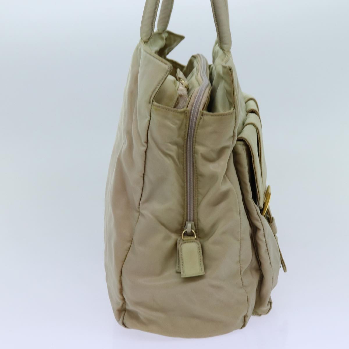 PRADA Tote Bag Nylon Beige Auth 70212