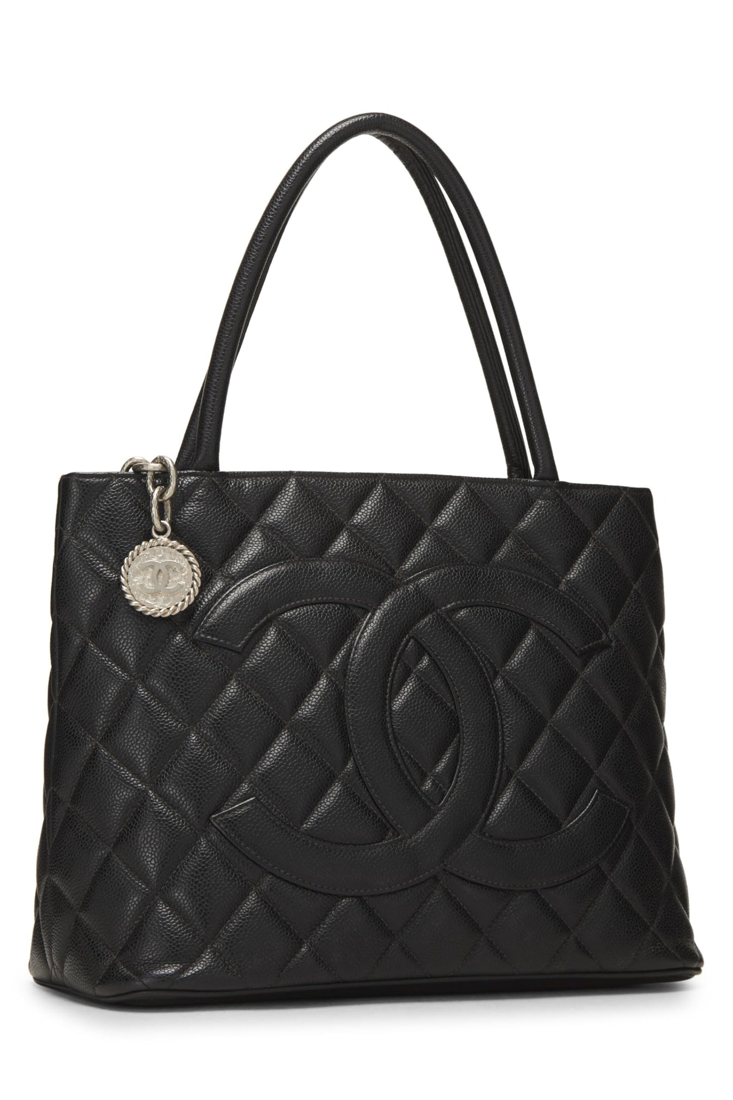 Chanel, Black Quilted Caviar Medallion Tote, Black