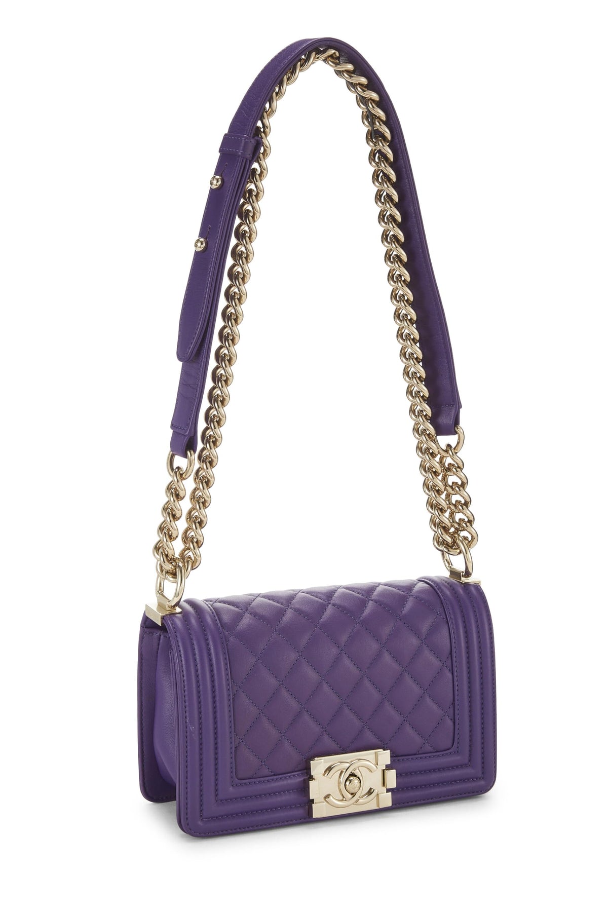 Chanel, Purple Chevron Lambskin Boy Bag Small, Purple