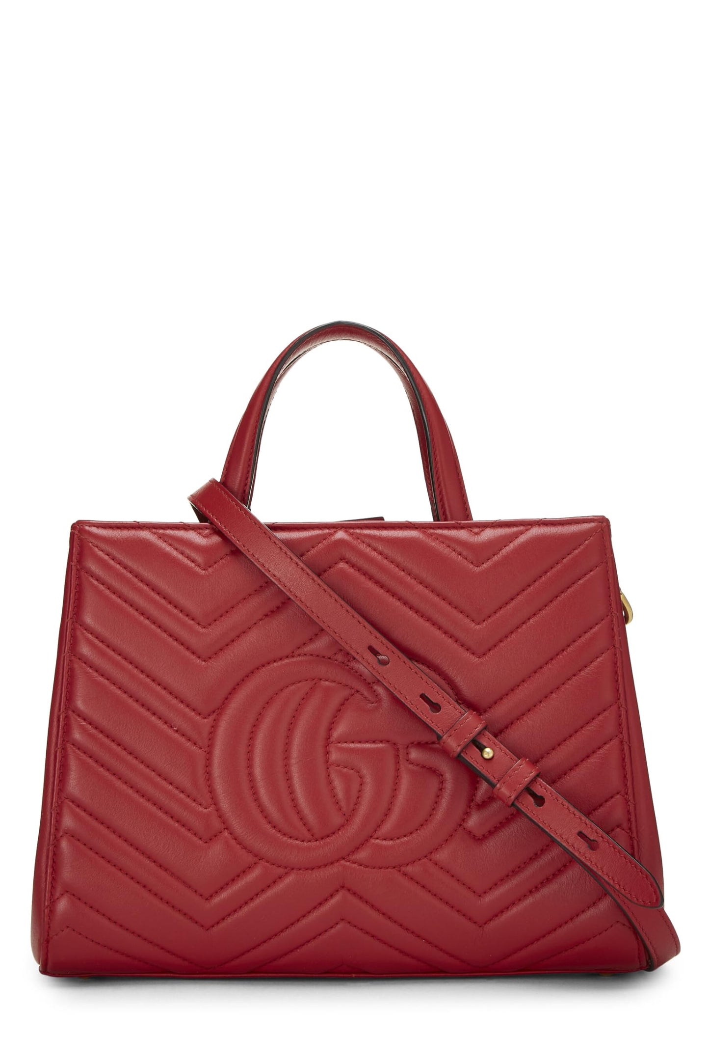 Gucci, Red Leather GG Marmont Top Handle Bag Small, Red