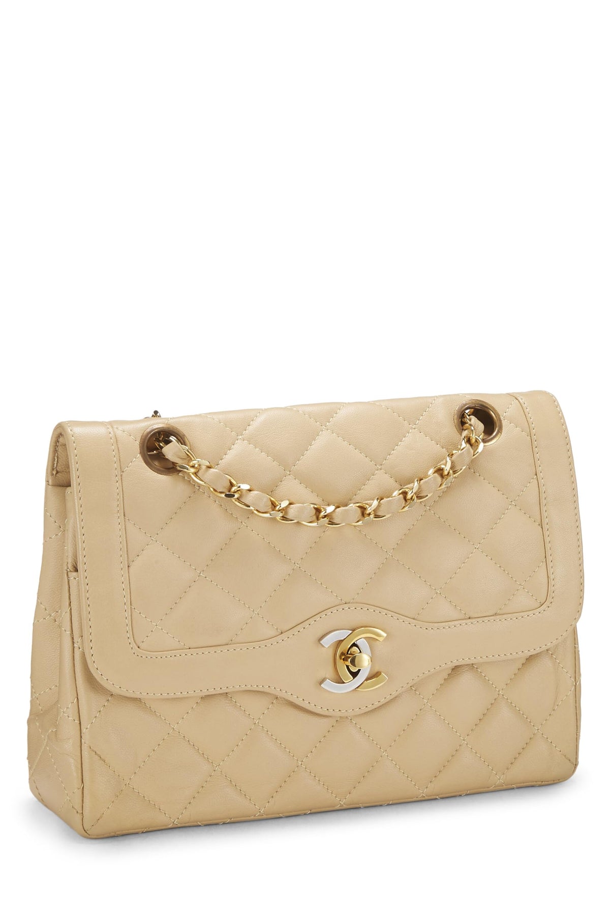 Chanel, Beige Quilted Lambskin Paris Limited Double Flap Small, Beige