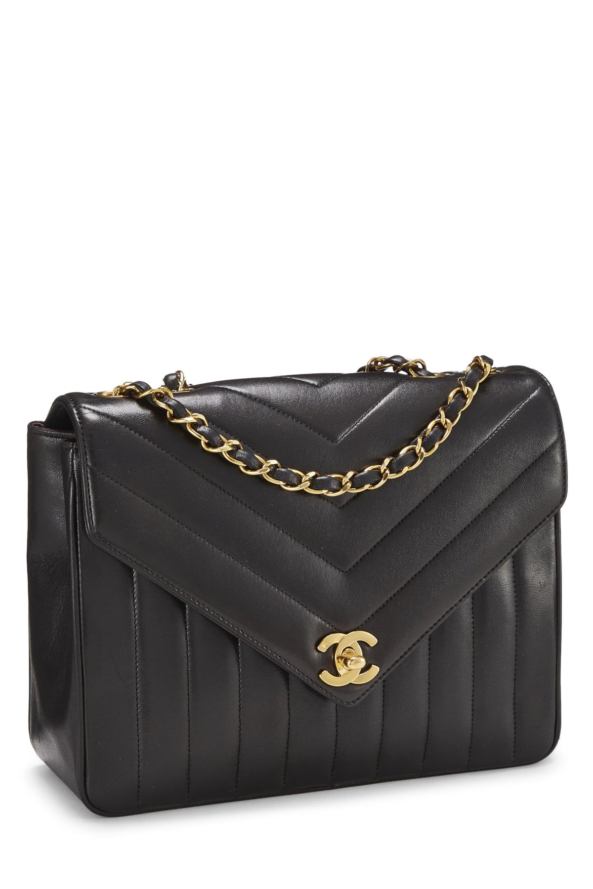 Chanel, Black Lambskin Chevron Envelope Flap Small, Black