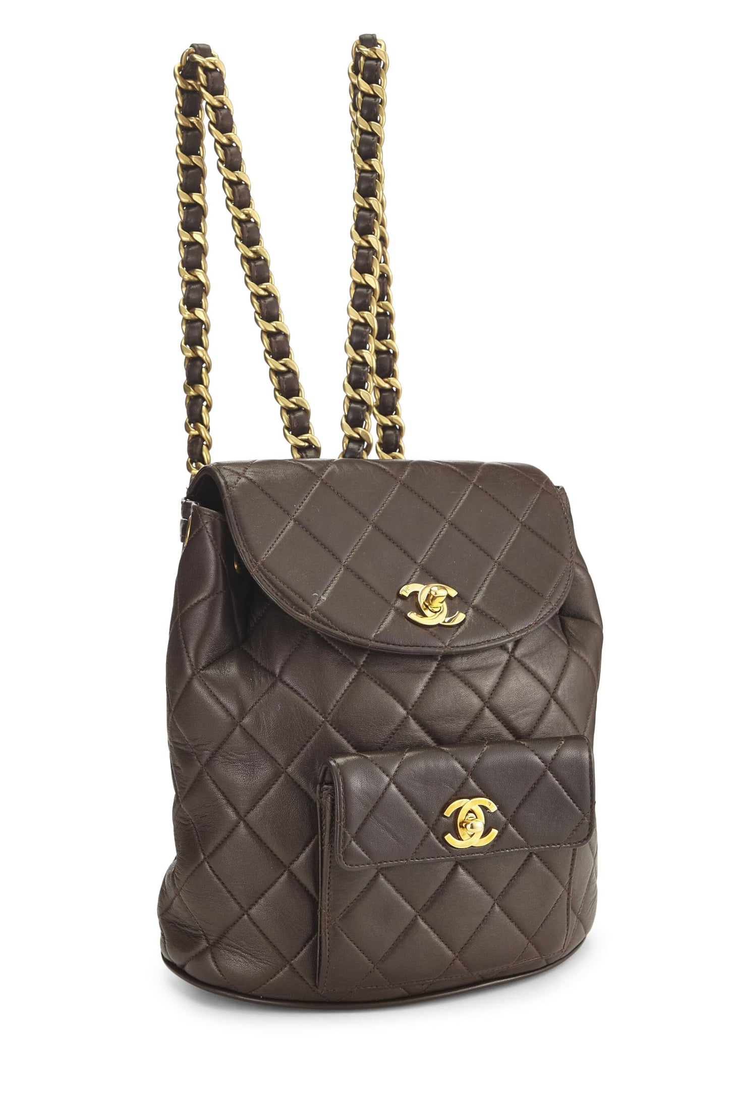 Chanel, Brown Quilted Lambskin 'CC' Classic Backpack Small, Brown