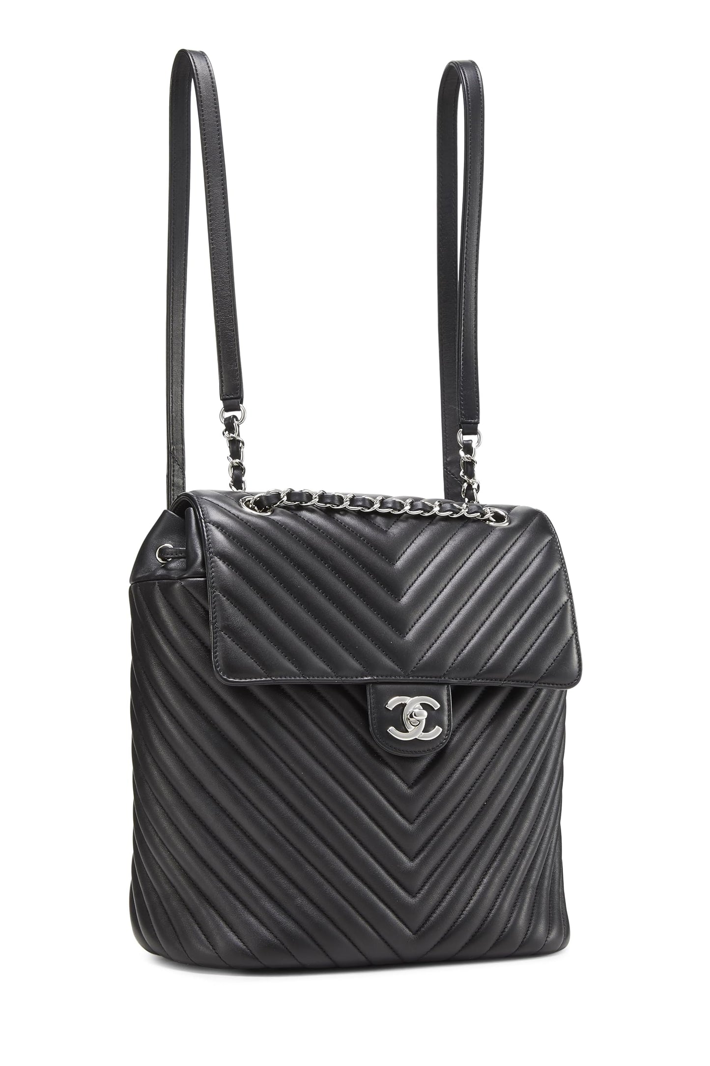 Chanel, Black Chevron Lambskin Urban Spirit Backpack, Black
