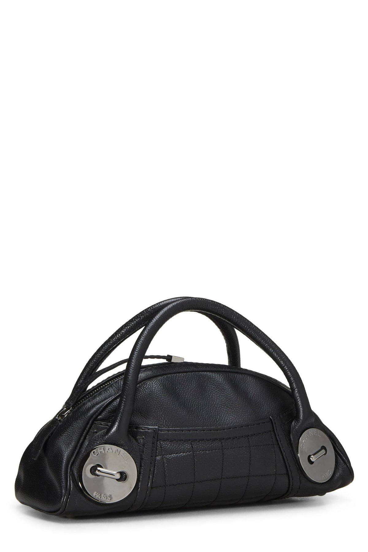 Chanel, Black Leather Button Dome Satchel, Black