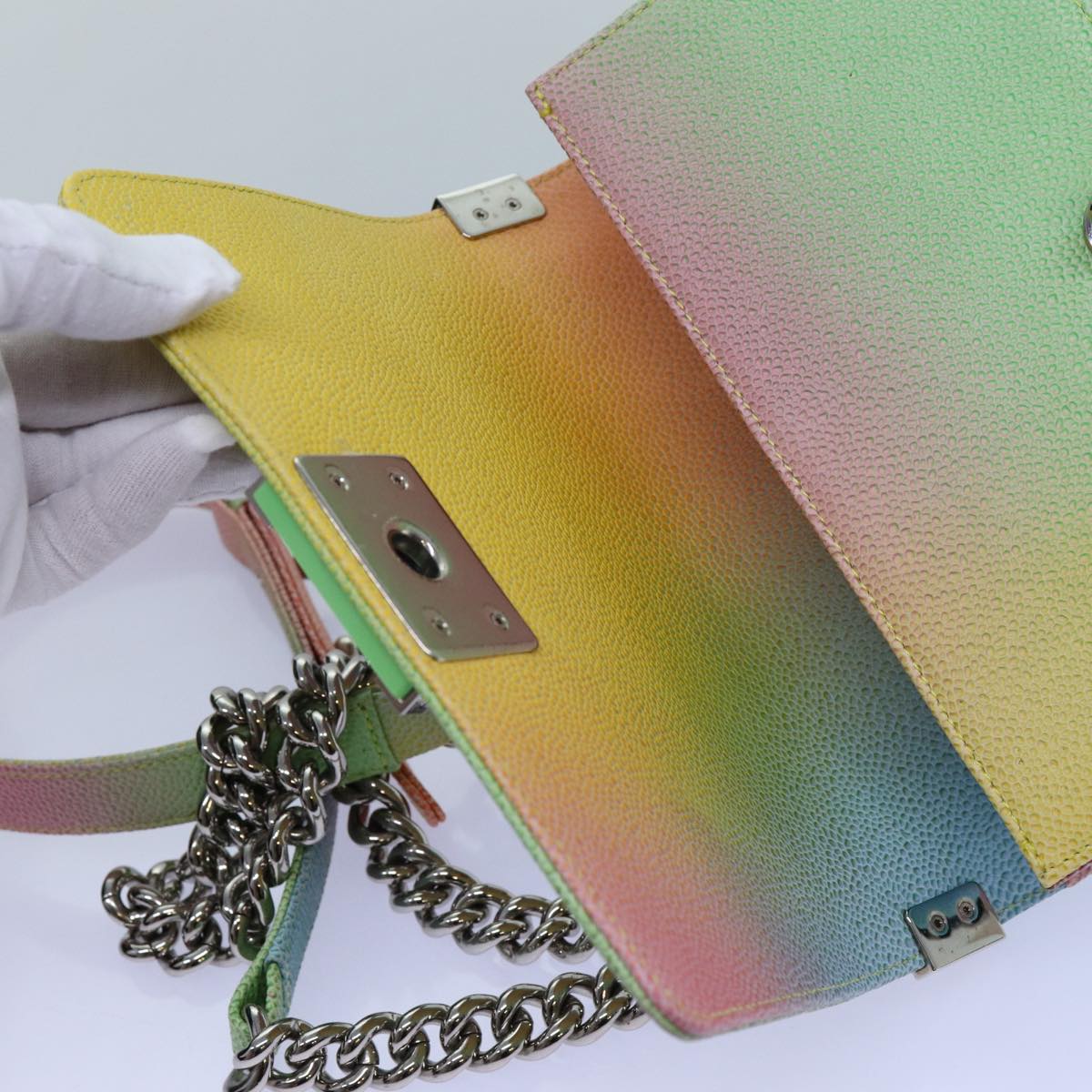 Top Quality Chanel Matelasse Boy Chain Shoulder Bag Leather Rainbow CC Auth 71579S
