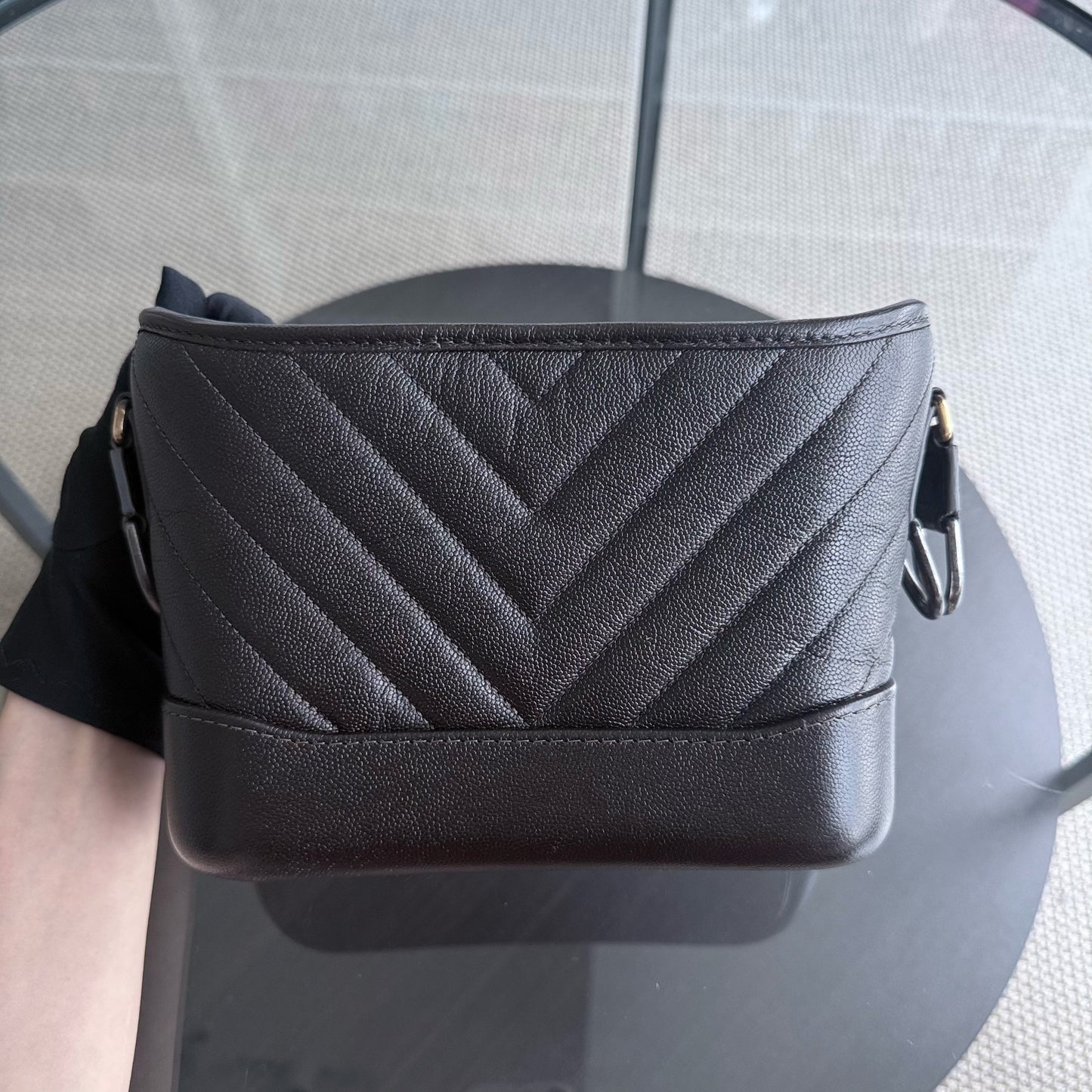 Chanel Gabrielle Small - Caviar Chevron Dark Brown Two-tone Gold Hardware Series 26