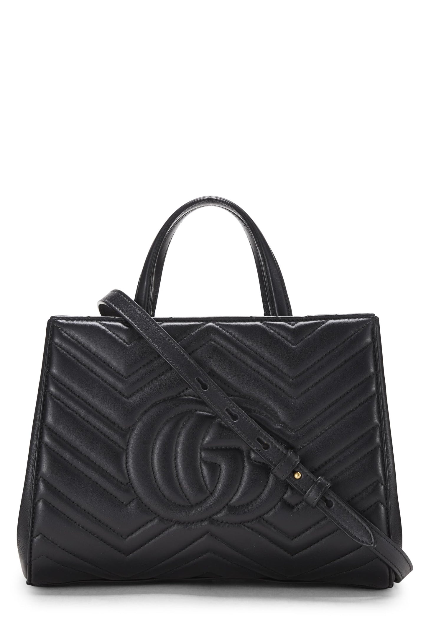 Gucci, Black Leather GG Marmont Top Handle Bag Small, Black