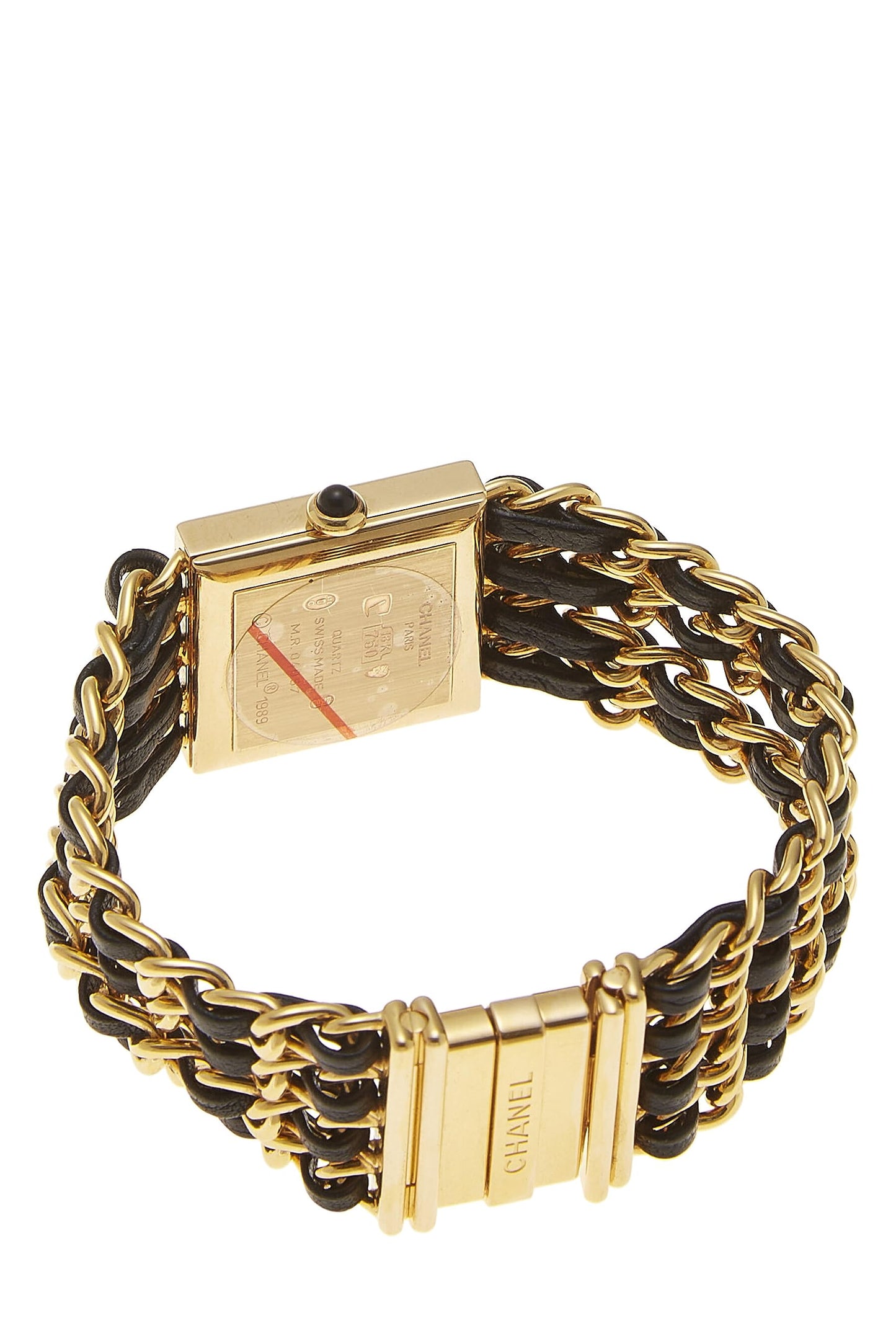 Chanel, 18K Yellow Gold & Black Leather Mademoiselle Watch Medium, Black