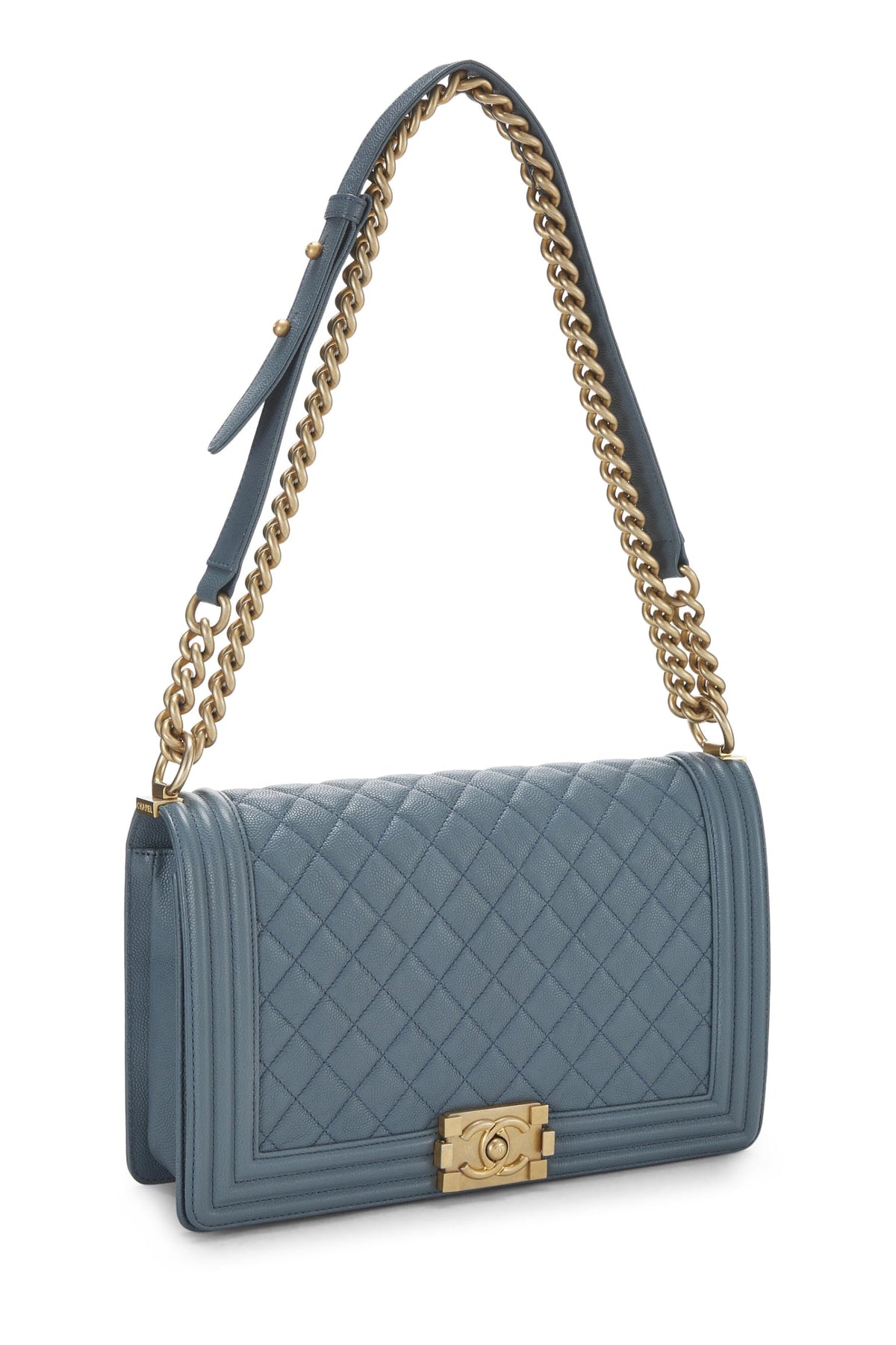 Chanel, Blue Quilted Caviar Boy Bag Medium, Blue