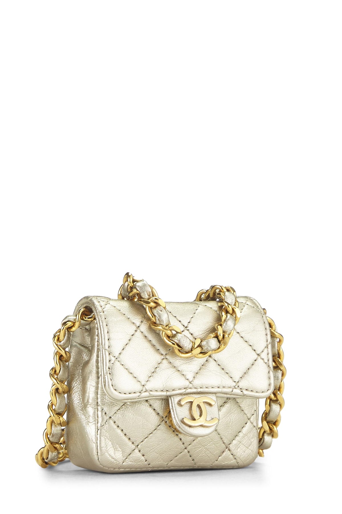 Chanel, Gold Quilted Lambskin Half Flap Micro, Gold
