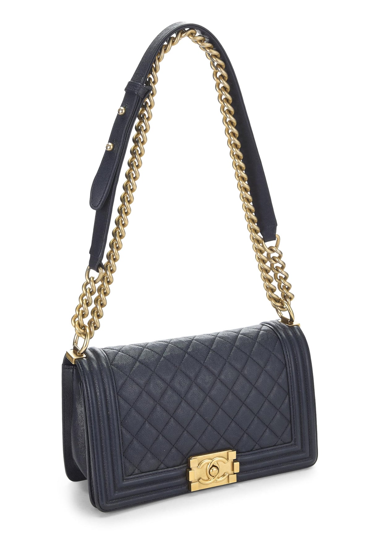 Chanel, Navy Quilted Caviar Boy Bag Medium, Navy