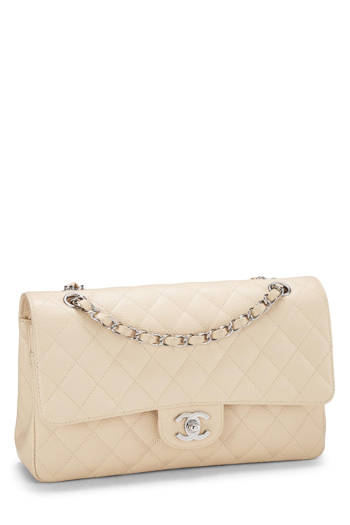 Chanel, Beige Quilted Caviar Classic Double Flap Medium, Beige