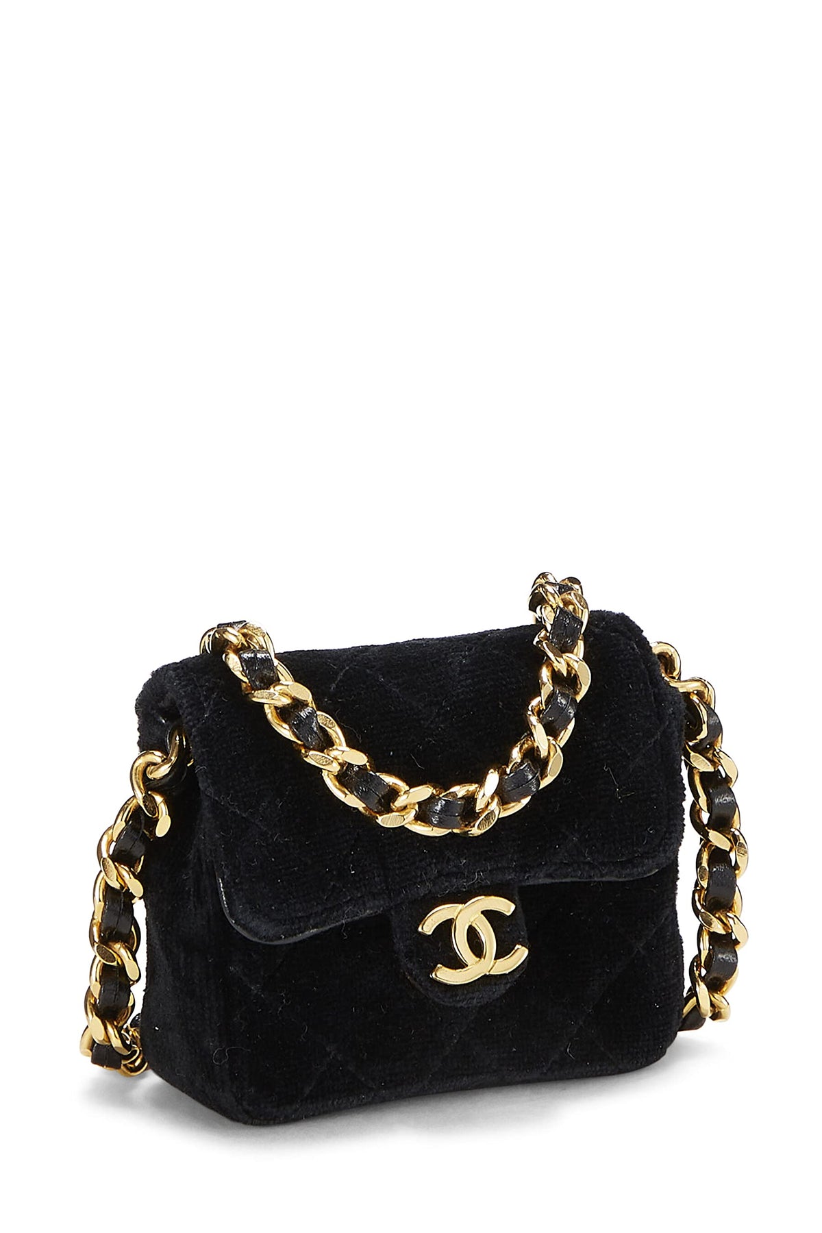 Chanel, Black Quilted Velvet Half Flap Micro, Black