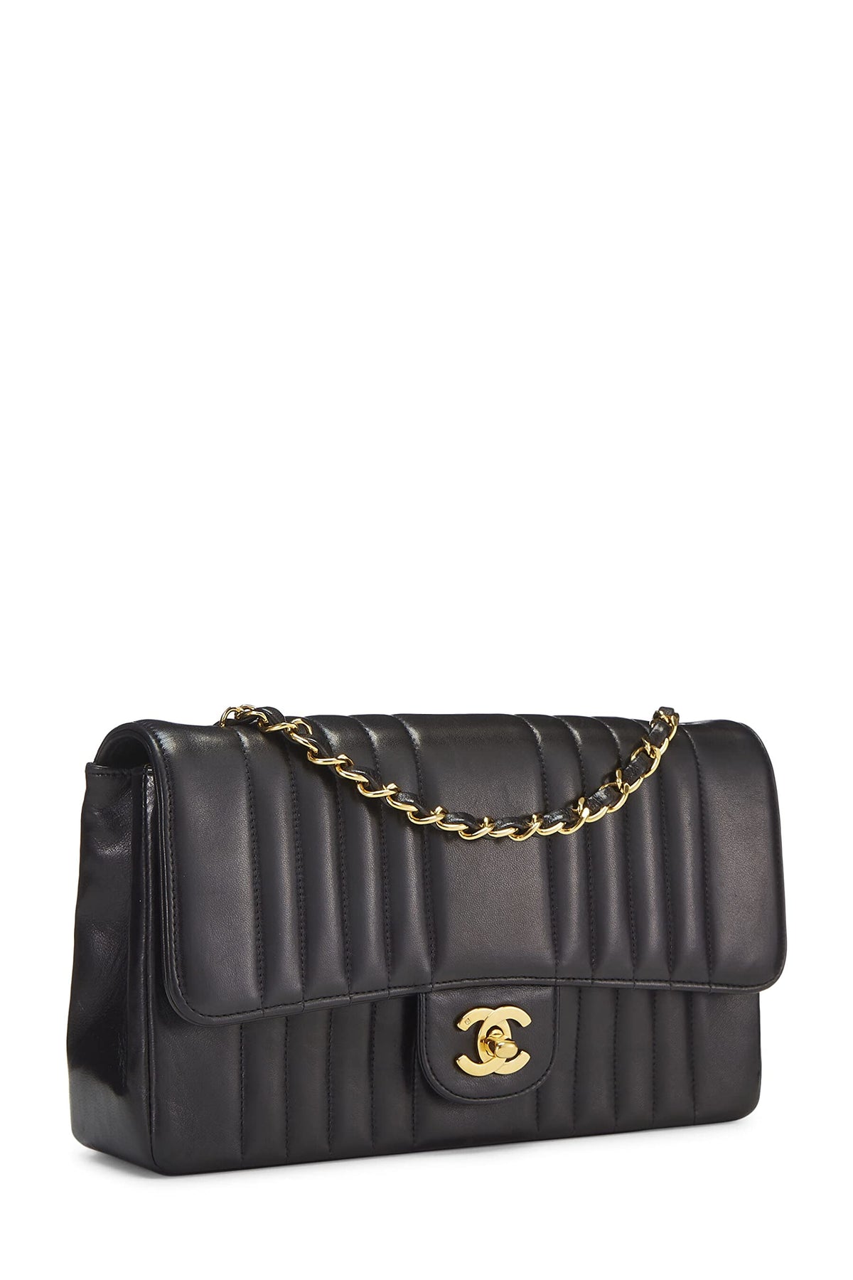 Chanel, Black Vertical Lambskin Half Flap Medium, Black