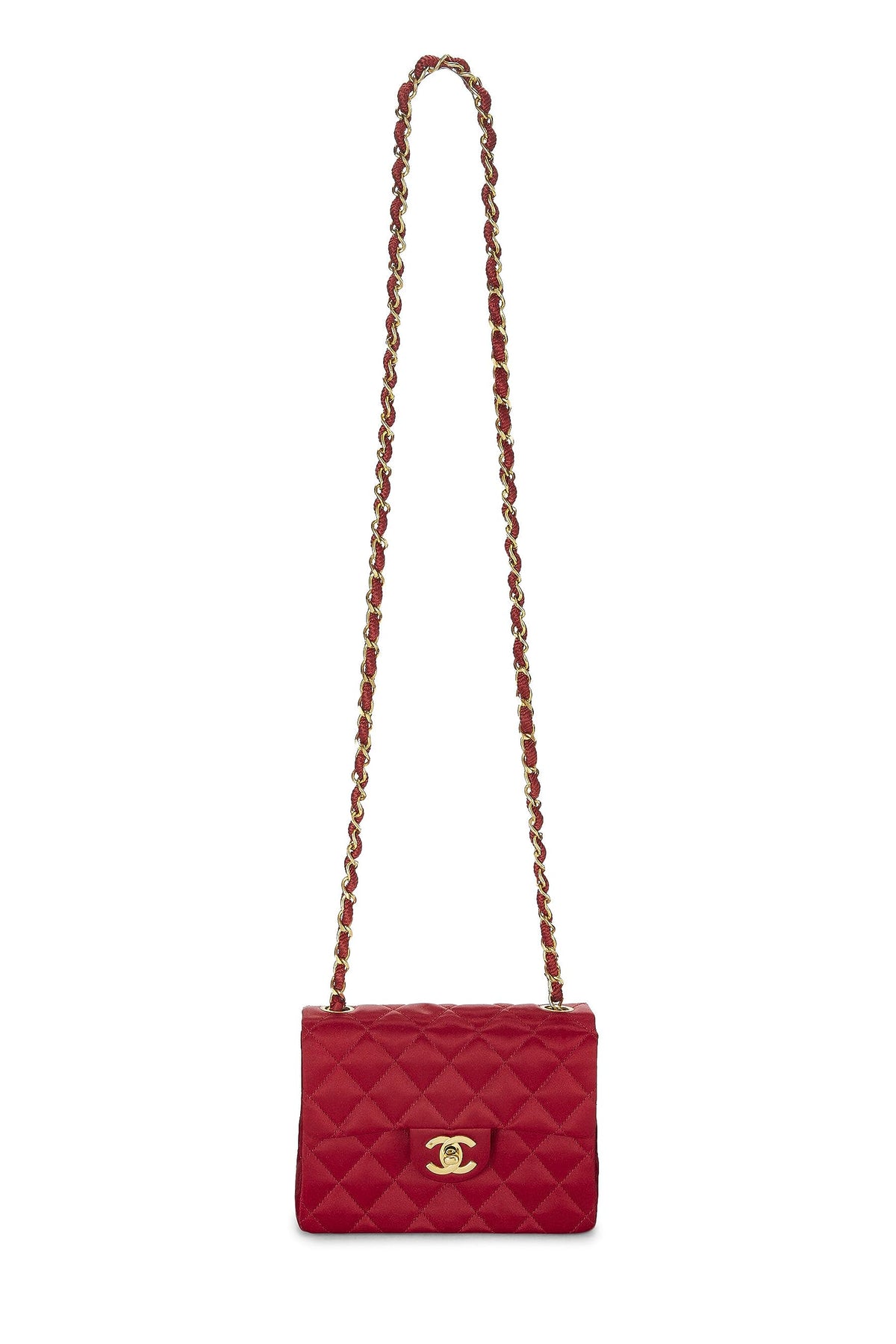 Chanel, Red Quilted Satin Half Flap Mini, Red