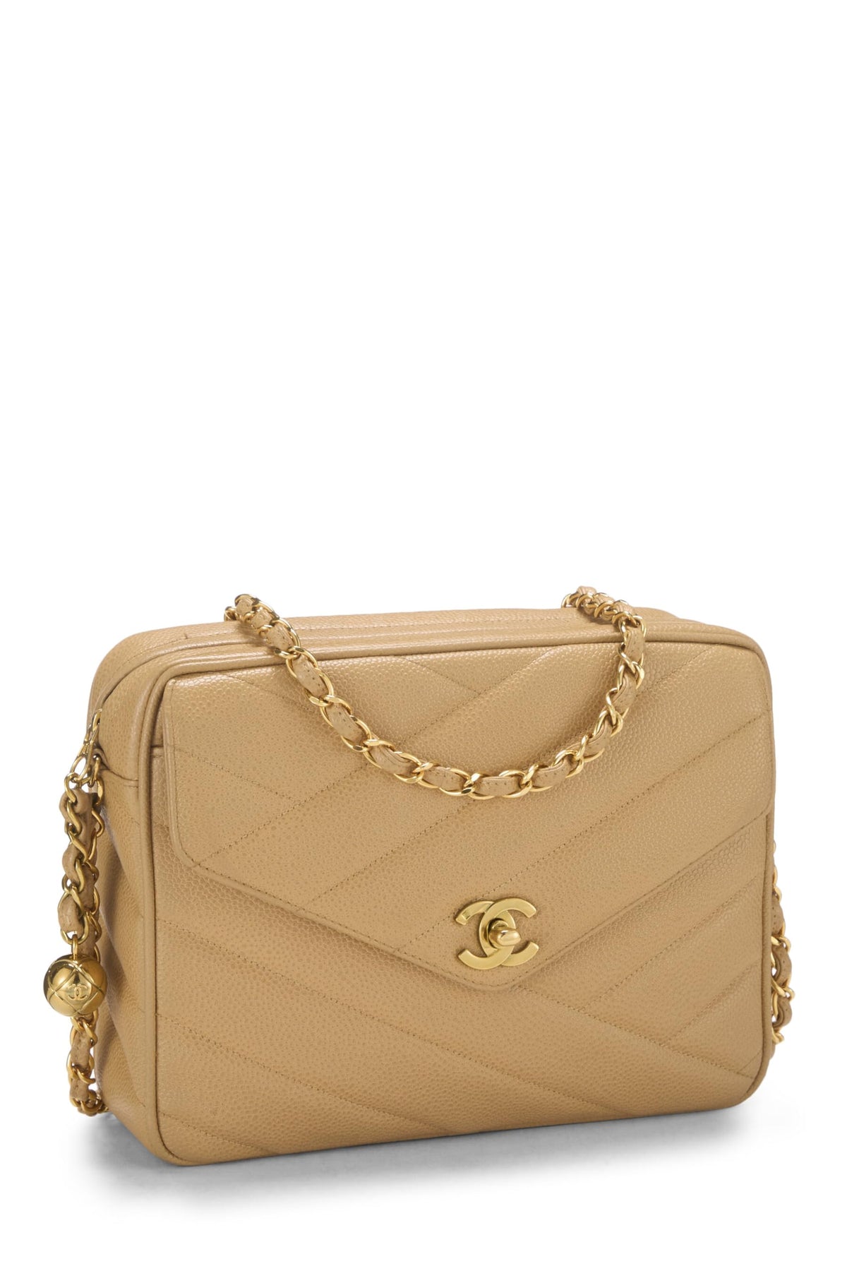 Chanel, Beige Quilted Caviar Envelope Camera Bag Medium, Beige