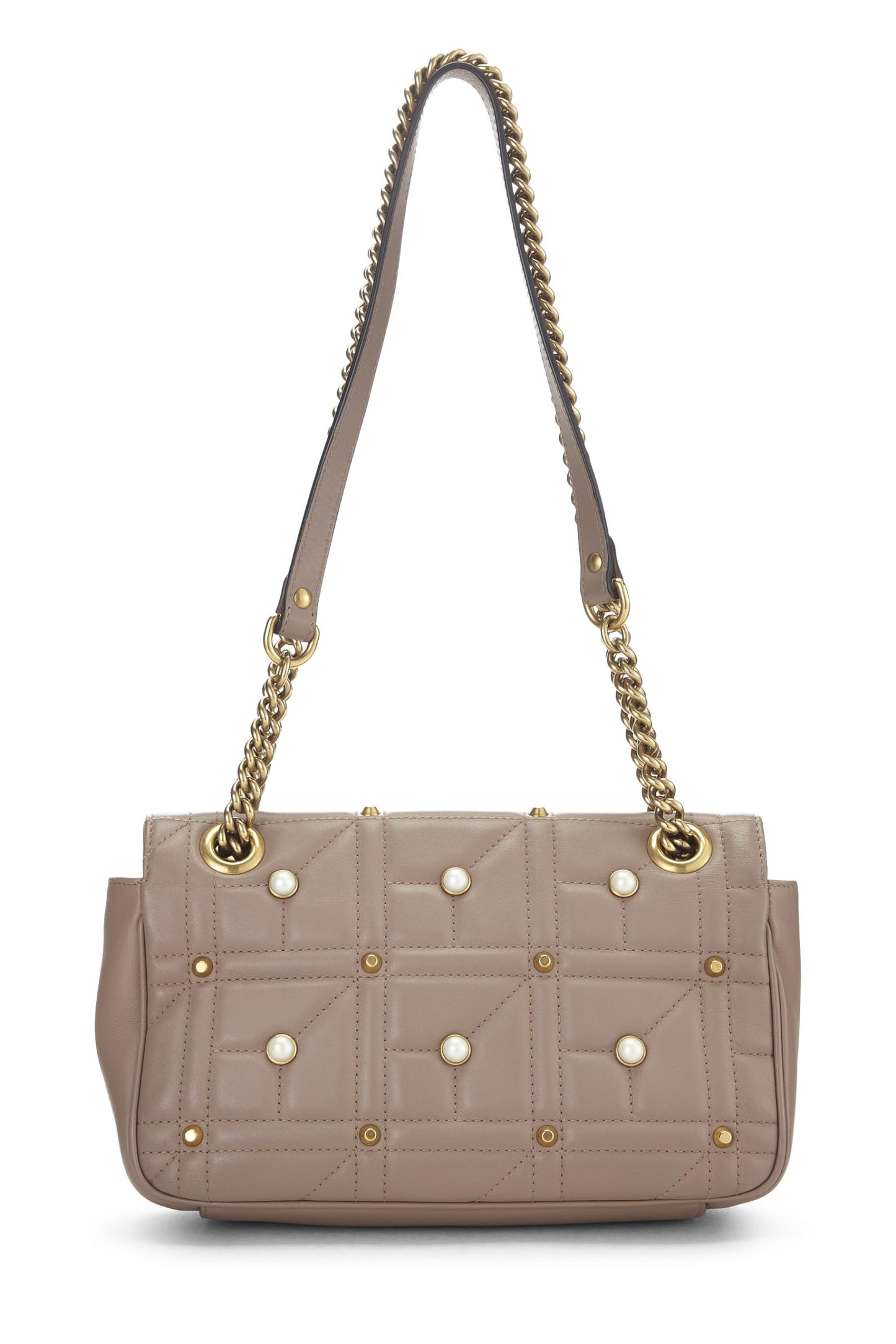 Gucci, Pink Leather & Faux Pearl GG Marmont Shoulder Bag Small, Beige