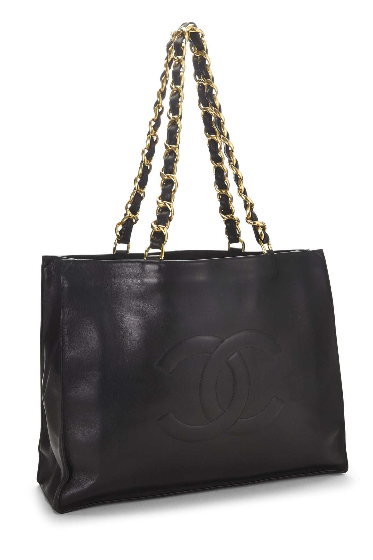 Chanel, Black Lambskin Flat Chain Handle Tote Medium, Black