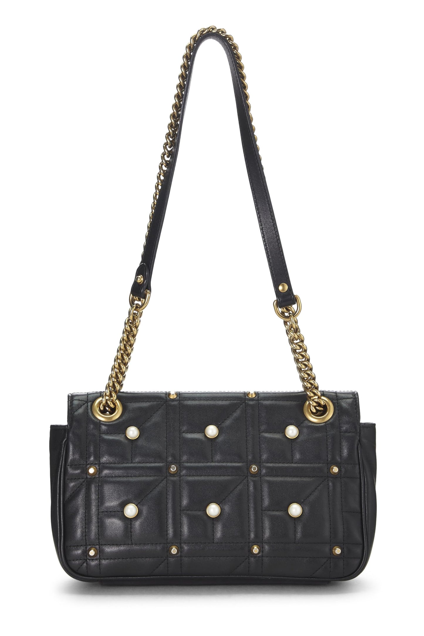 Gucci, Black Leather & Faux Pearl GG Marmont Shoulder Bag Small, Black
