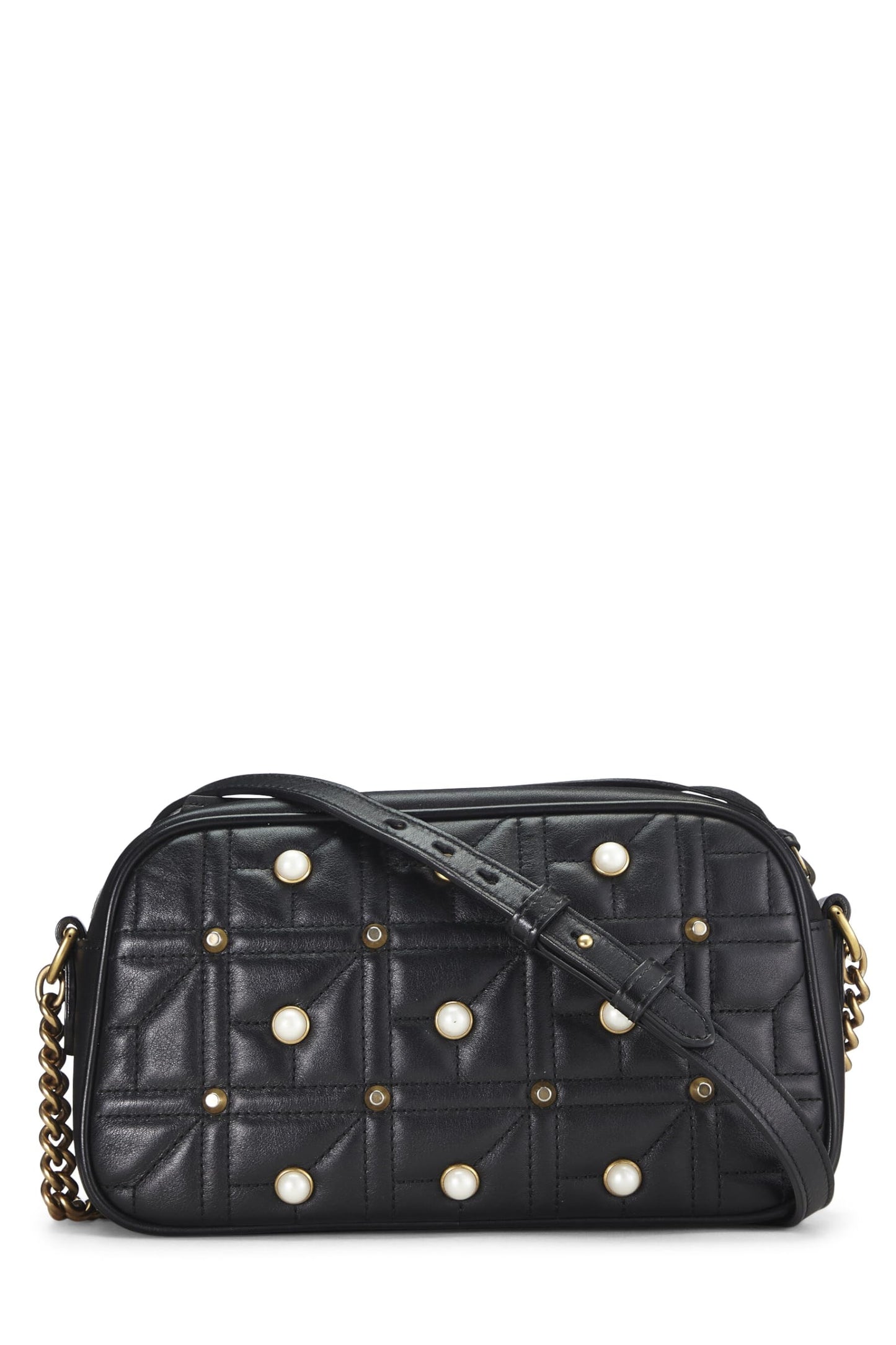 Gucci, Black Leather & Faux Pearl GG Marmont Crossbody Small, Black