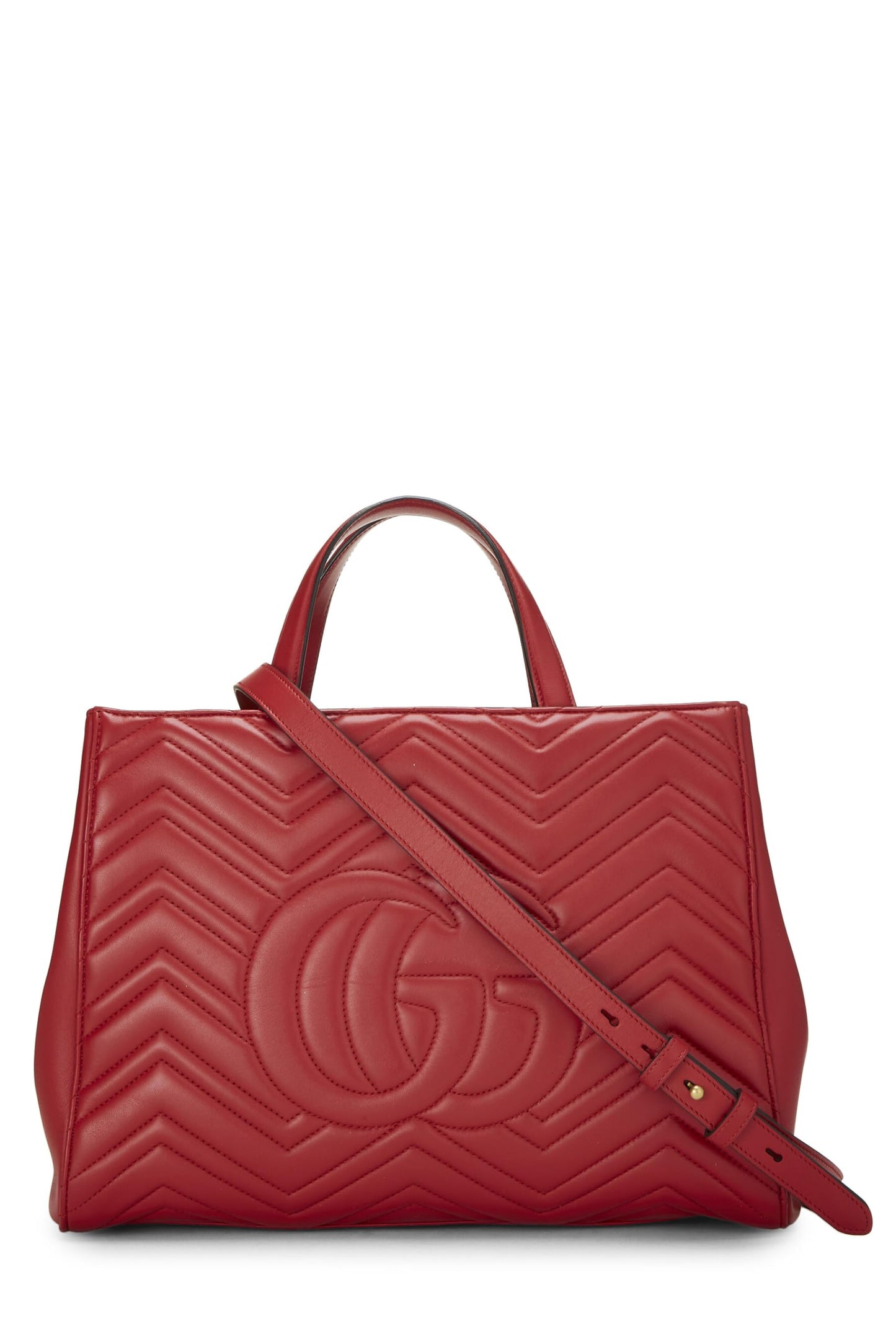 Gucci, Red Leather GG Marmont Top Handle Bag Medium, Red